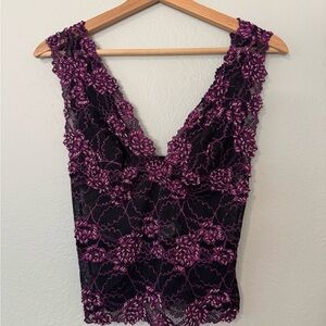 Marnino Purple Beaded Lace Bustier Top | Corset Style | Size S